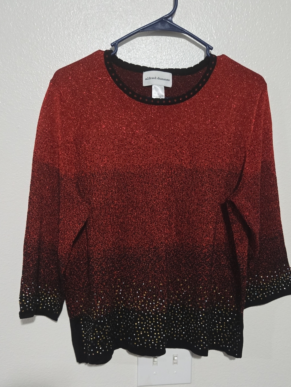 Alfred Dunner Red to Black Metallic Ombre Knit Top with Embellished Hem